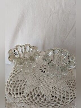 Vtg Indonesia Crystal Clear Beaded Candle Holders - Set of 2